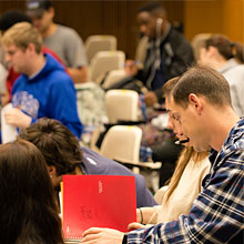 Students in a communications classroom